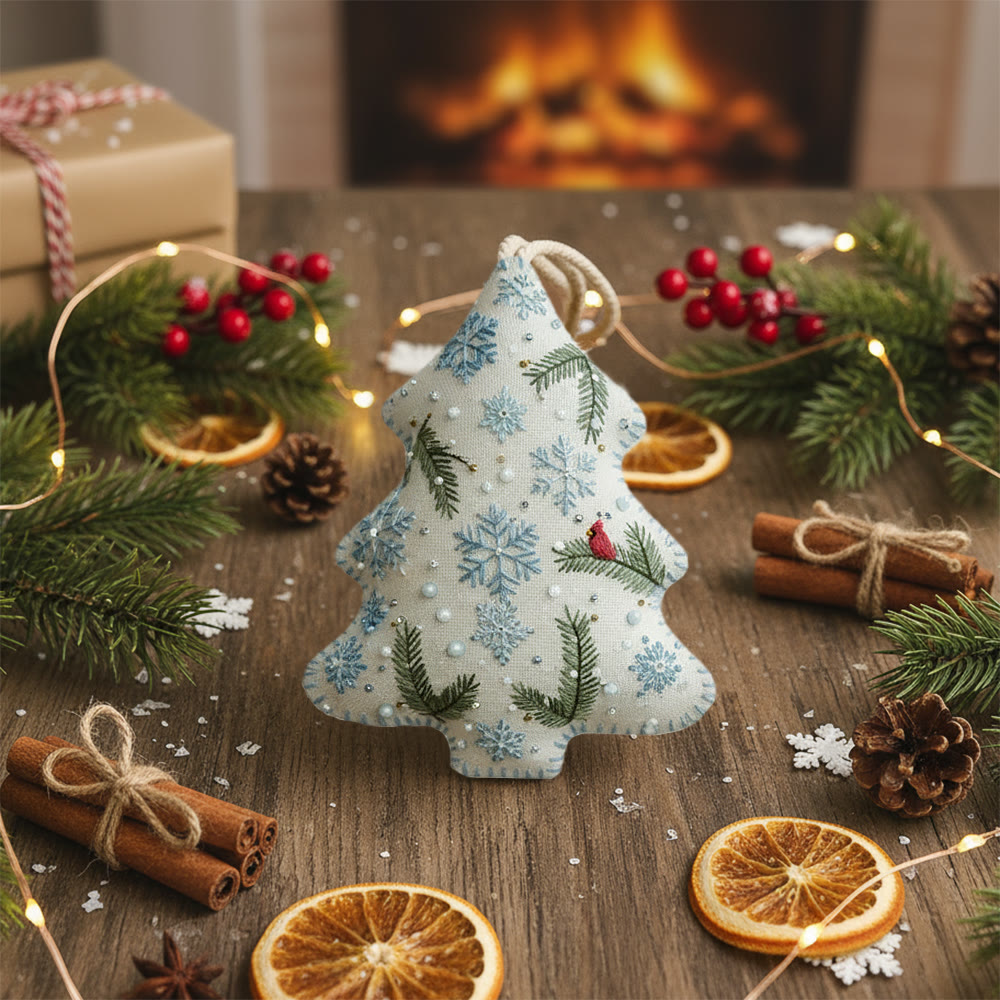 Rubbyoo Tree-shaped Embroidery Kit - Blue Snowflake-Cardinal | Easy Beginner DIY Stitchwork | Approachable Holiday Craft - image 6