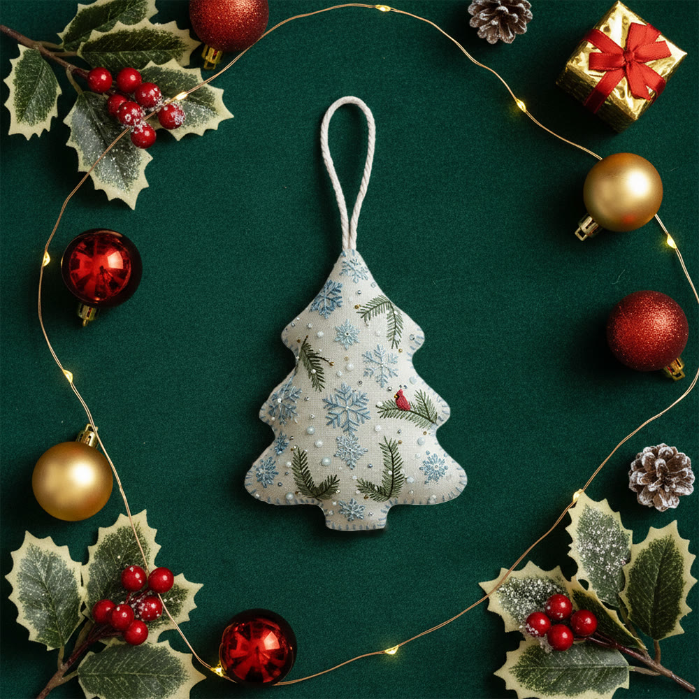 Rubbyoo Tree-shaped Embroidery Kit - Blue Snowflake-Cardinal | Easy Beginner DIY Stitchwork | Approachable Holiday Craft - image 9