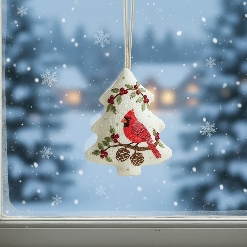 Rubbyoo Tree-shaped Embroidery Kit - Red Cardinal Holly Pinecones | Beginner-Friendly Stitching | Christmas Tree Accent - image 2