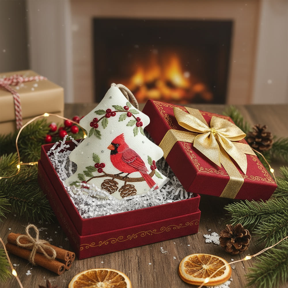 Rubbyoo Tree-shaped Embroidery Kit - Red Cardinal Holly Pinecones | Beginner-Friendly Stitching | Christmas Tree Accent - image 6