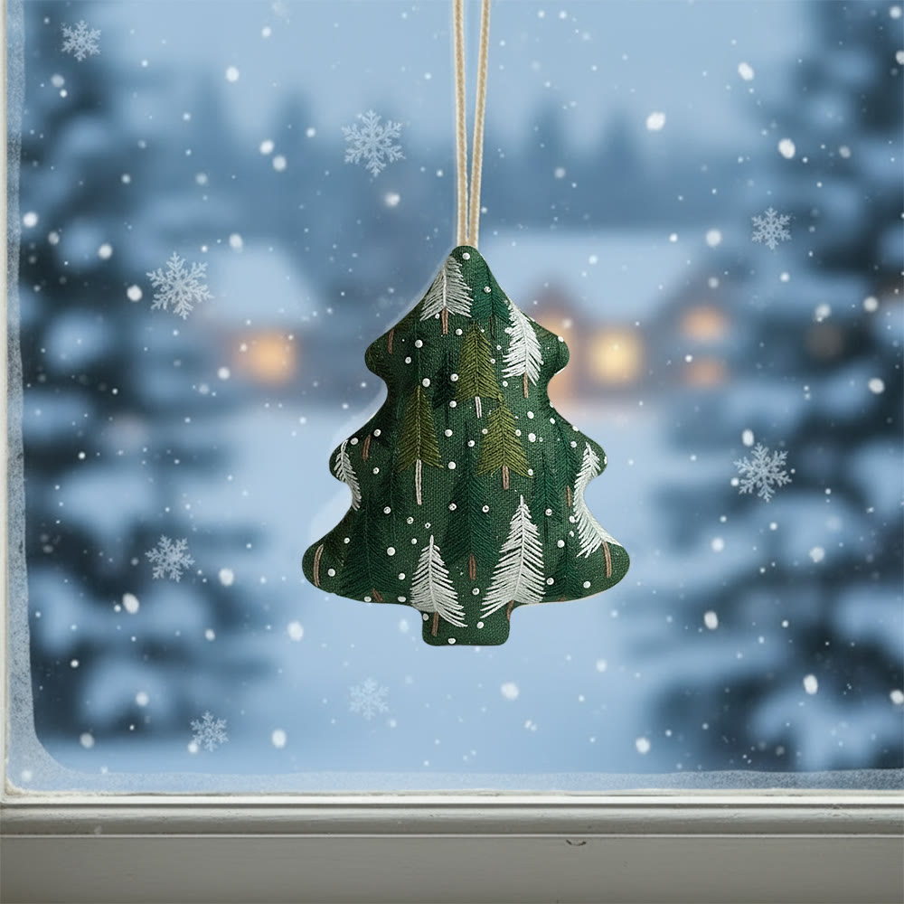 Rubbyoo Tree-shaped Embroidery Kit - Green Pine Snowfall Design | Fresh Winter Pine Needlework | Christmas Charm - image 2