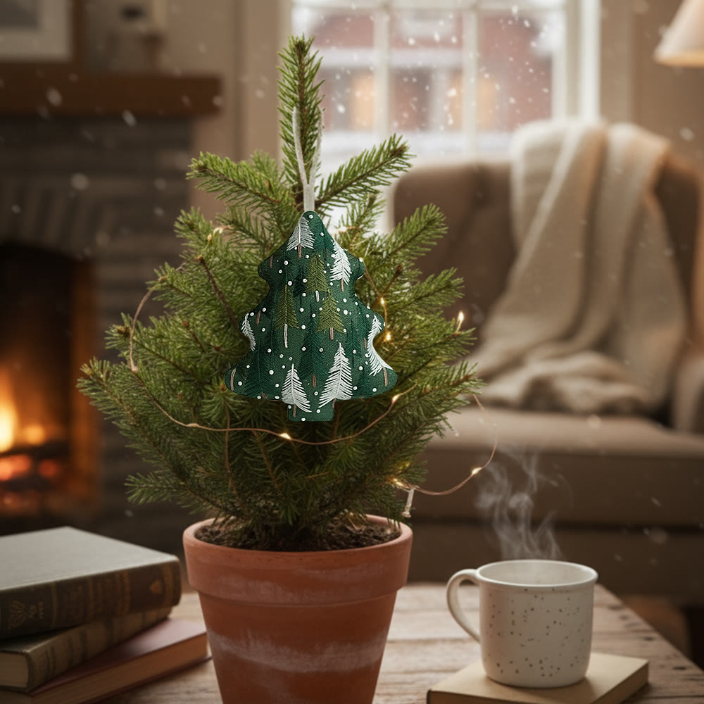 Rubbyoo Tree-shaped Embroidery Kit - Green Pine Snowfall Design | Fresh Winter Pine Needlework | Christmas Charm - image 4