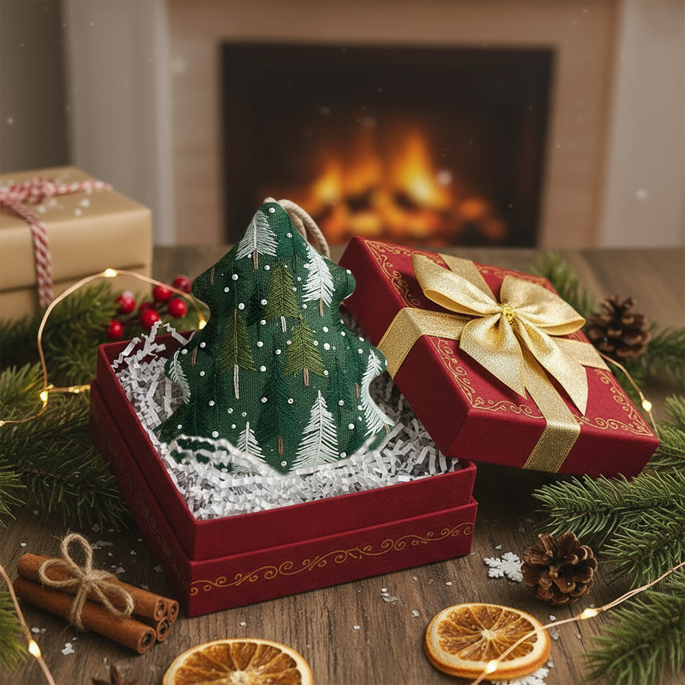 Rubbyoo Tree-shaped Embroidery Kit - Green Pine Snowfall Design | Fresh Winter Pine Needlework | Christmas Charm - image 6