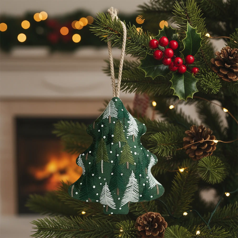 Rubbyoo Tree-shaped Embroidery Kit - Green Pine Snowfall Design | Fresh Winter Pine Needlework | Christmas Charm - 6 inches hoop kit - image 1