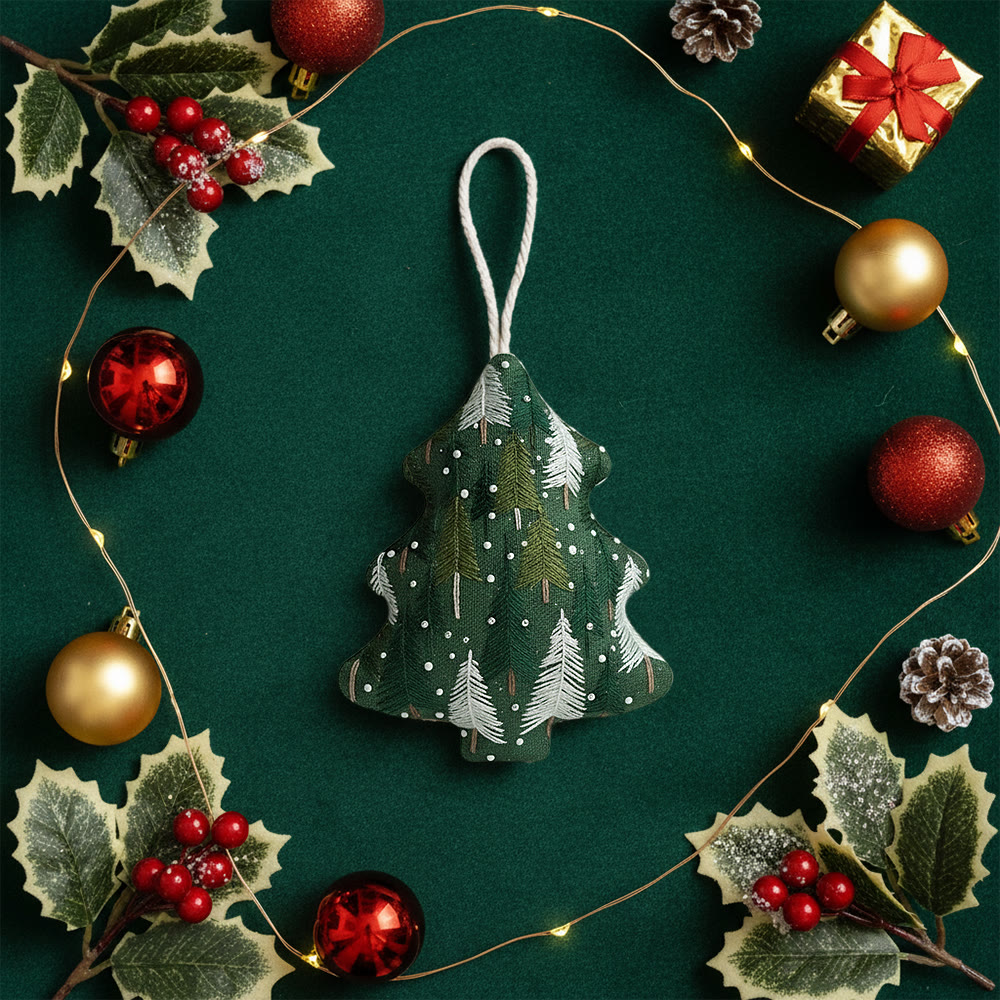 Rubbyoo Tree-shaped Embroidery Kit - Green Pine Snowfall Design | Fresh Winter Pine Needlework | Christmas Charm - image 9