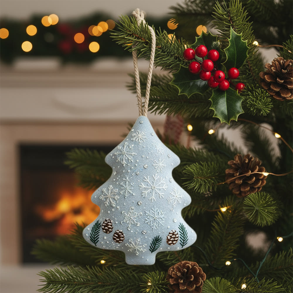 Rubbyoo Tree-shaped Embroidery Kit - Light Blue Snowflake-pinecone | Sophisticated Trimming | Go-to Holiday Gift Choice - 6 inches hoop kit - image 1