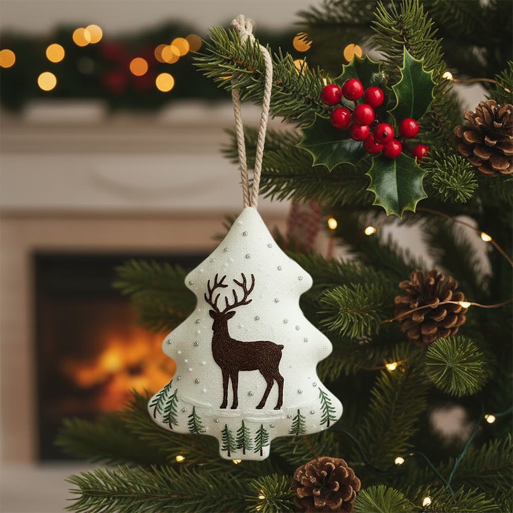 Rubbyoo Tree-shaped Embroidery Kit - Winter Deer And Pine Sprigs | Gentle Winter Stitching | Thoughtful Holiday Gift - 6 inches hoop kit - image 1