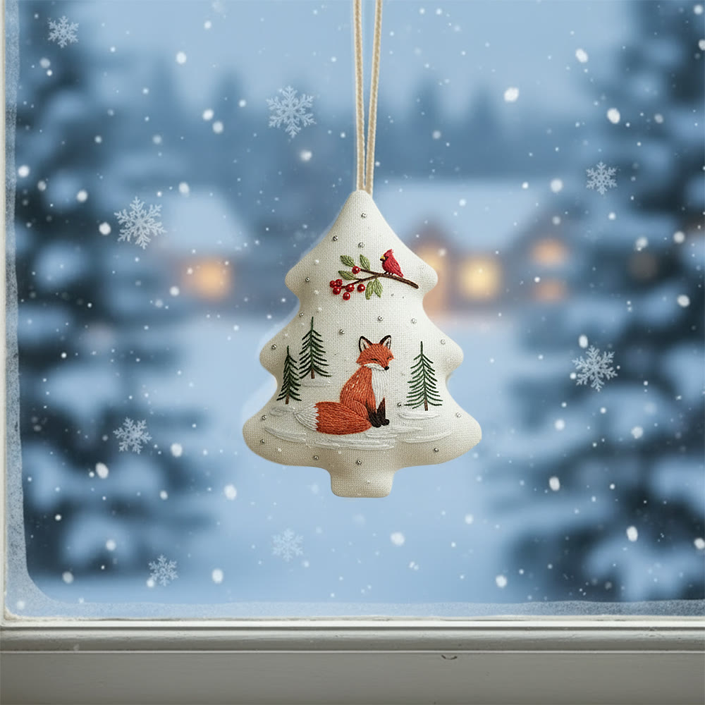 Rubbyoo Tree-shaped Embroidery Kit - Woodland Fox Cardinal | Charming Woodland Stitching | Festive Gifting Decor - image 2