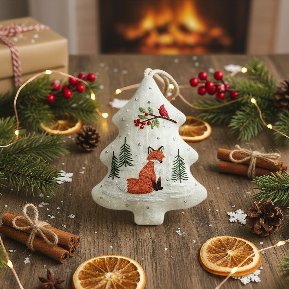 Rubbyoo Tree-shaped Embroidery Kit - Woodland Fox Cardinal | Charming Woodland Stitching | Festive Gifting Decor - image 8