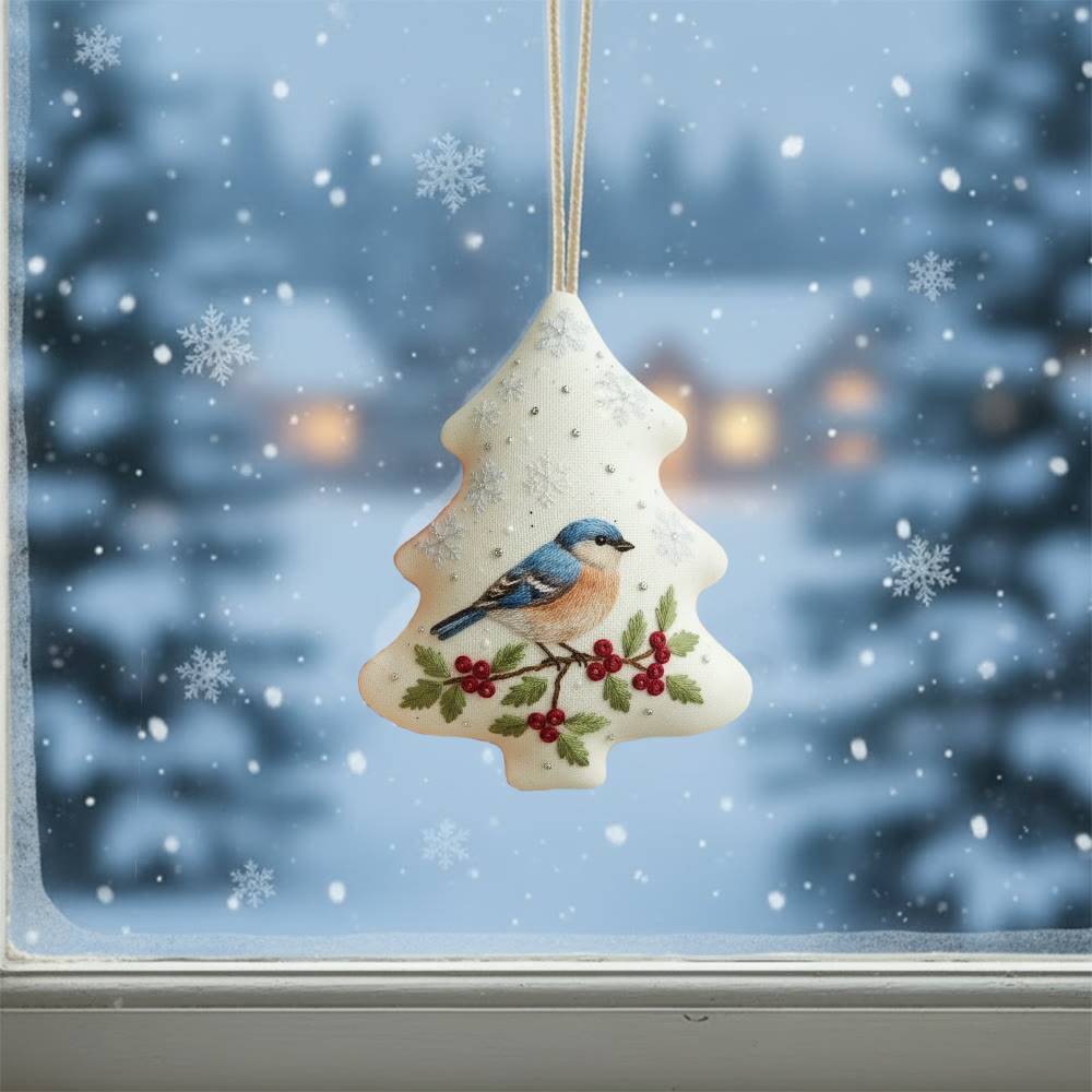 Rubbyoo Tree-shaped Embroidery Kit - Winter Bluebird Berry | Delicate Bird-Themed Stitching | Elegant Ornament Gift - image 2