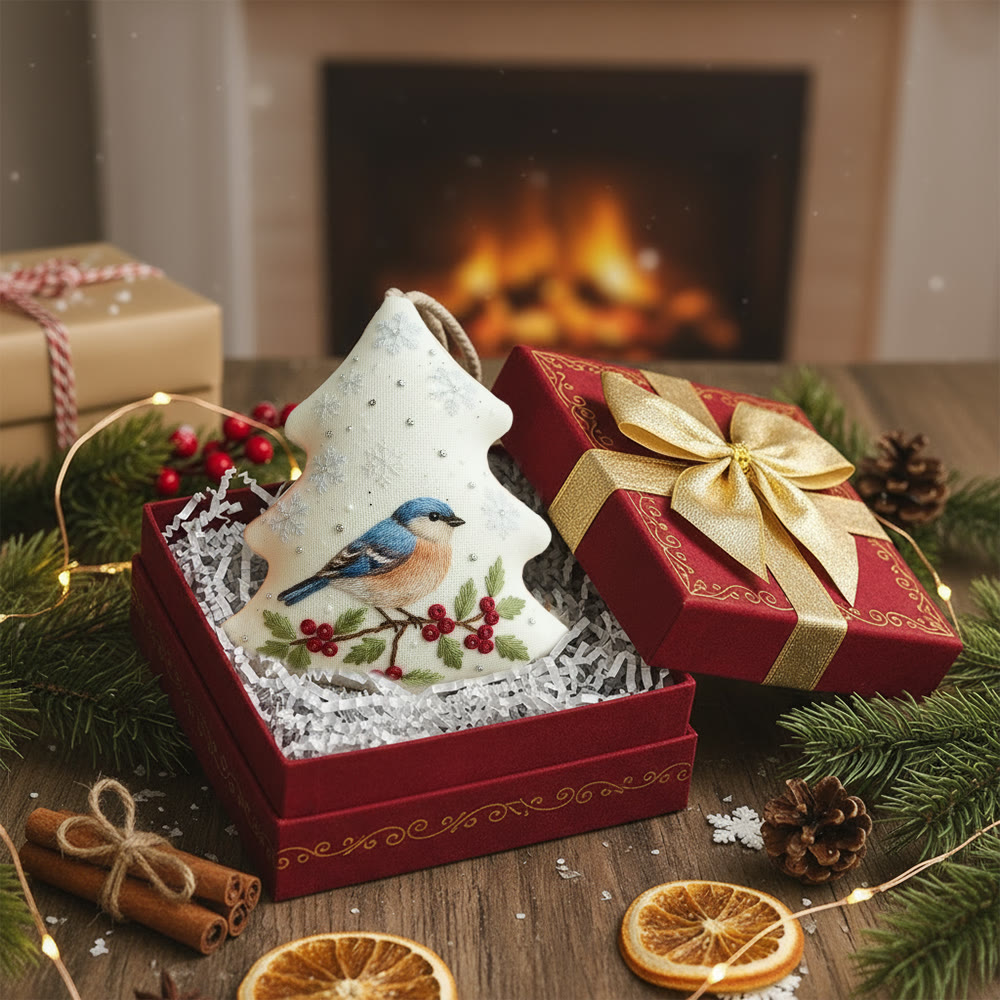 Rubbyoo Tree-shaped Embroidery Kit - Winter Bluebird Berry | Delicate Bird-Themed Stitching | Elegant Ornament Gift - image 7