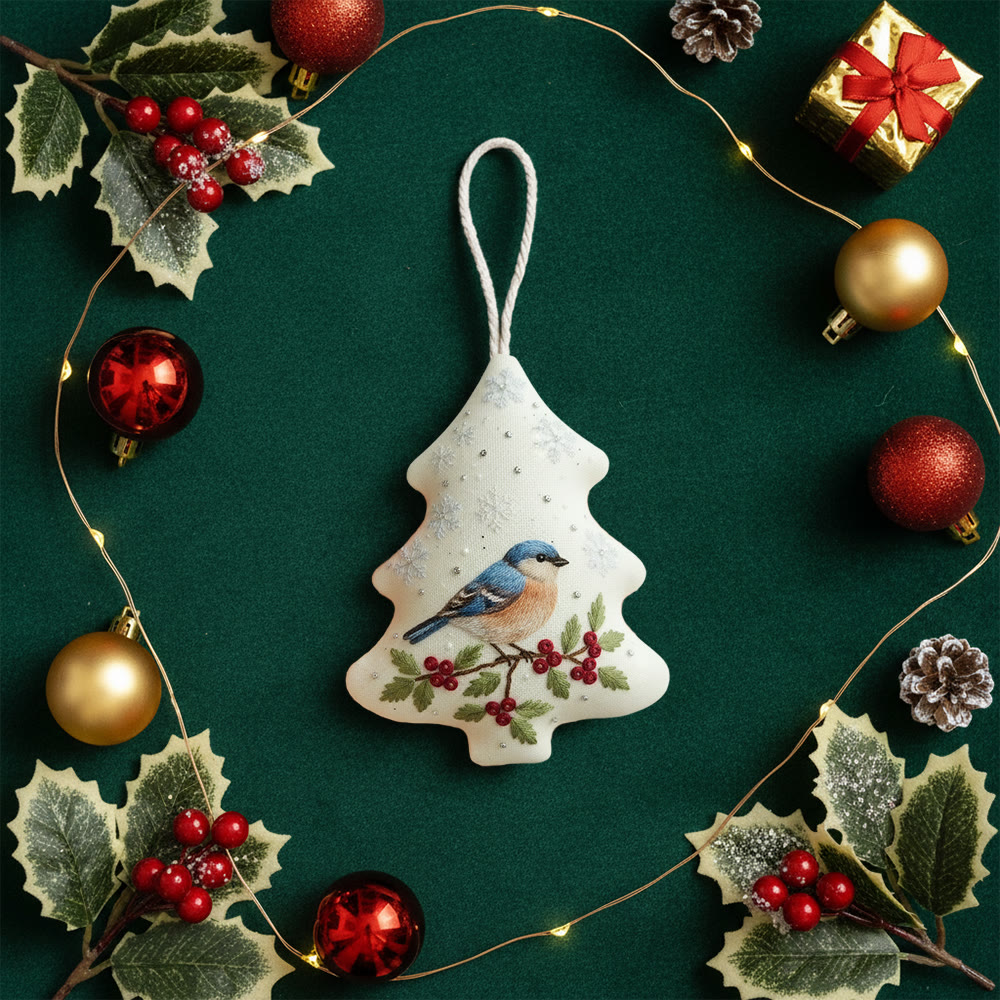 Rubbyoo Tree-shaped Embroidery Kit - Winter Bluebird Berry | Delicate Bird-Themed Stitching | Elegant Ornament Gift - image 10