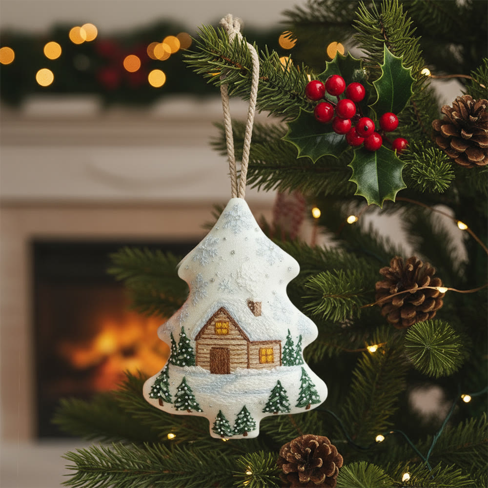 Rubbyoo Tree-shaped Embroidery Kit - Winter Cabin Scene | Polished Embroidery | Beginner-friendly Diy Craft - 6 inches hoop kit - image 1