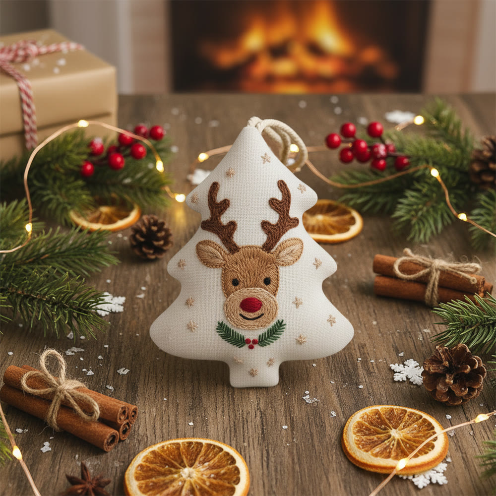 Rubbyoo Tree-shaped Embroidery Kit - Cute Deer | Christmas Tree Hanging Decor | Creative Handmade Art - image 2