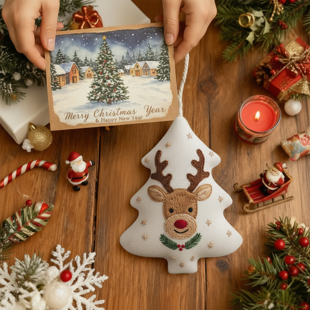 Rubbyoo Tree-shaped Embroidery Kit - Cute Deer | Christmas Tree Hanging Decor | Creative Handmade Art - image 3