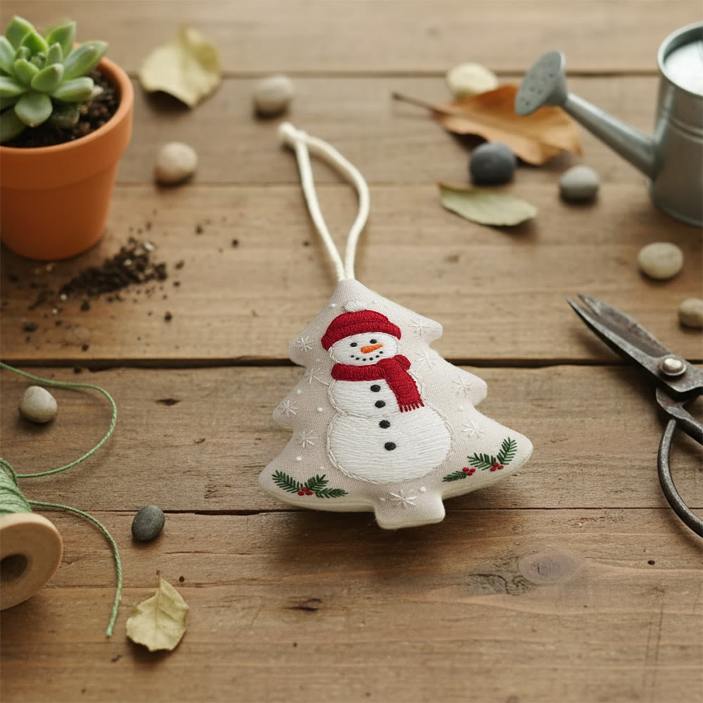 Rubbyoo Tree-shaped Embroidery Kit - Happy Snow Man | Christmas Hanging Decor | Diy Needle Artcraft - image 4