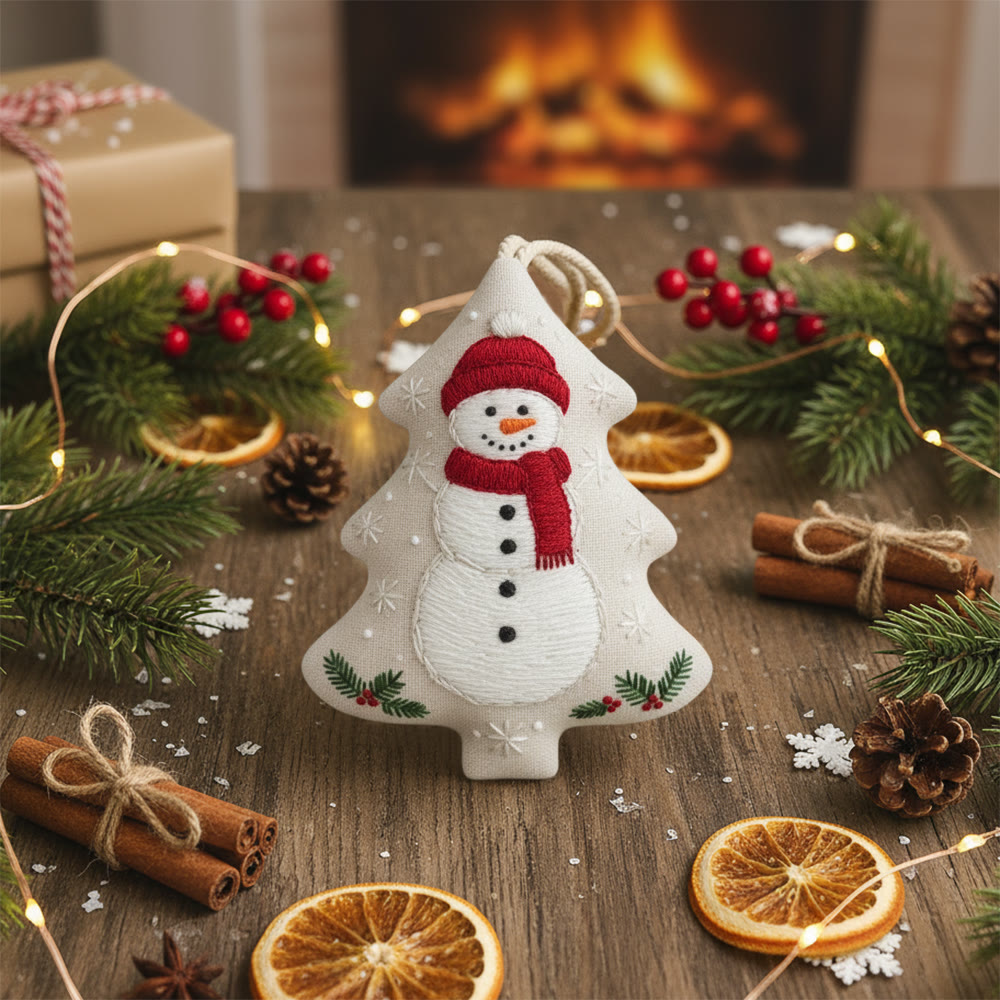 Rubbyoo Tree-shaped Embroidery Kit - Happy Snow Man | Christmas Hanging Decor | Diy Needle Artcraft - image 2