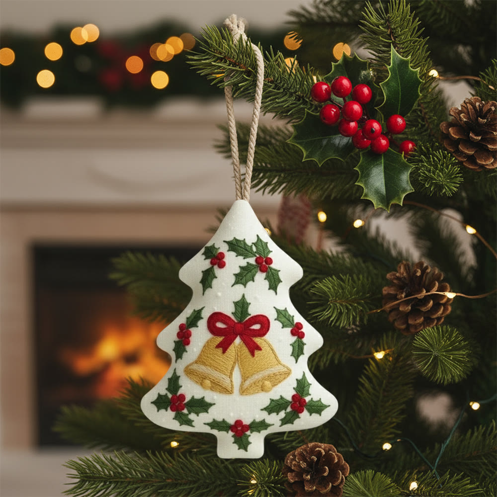 Rubbyoo Tree-shaped Embroidery Kit - Christmas Bell | Winter Holiday Artwork | Creative Stitch Craft - 6 inches hoop kit - image 1