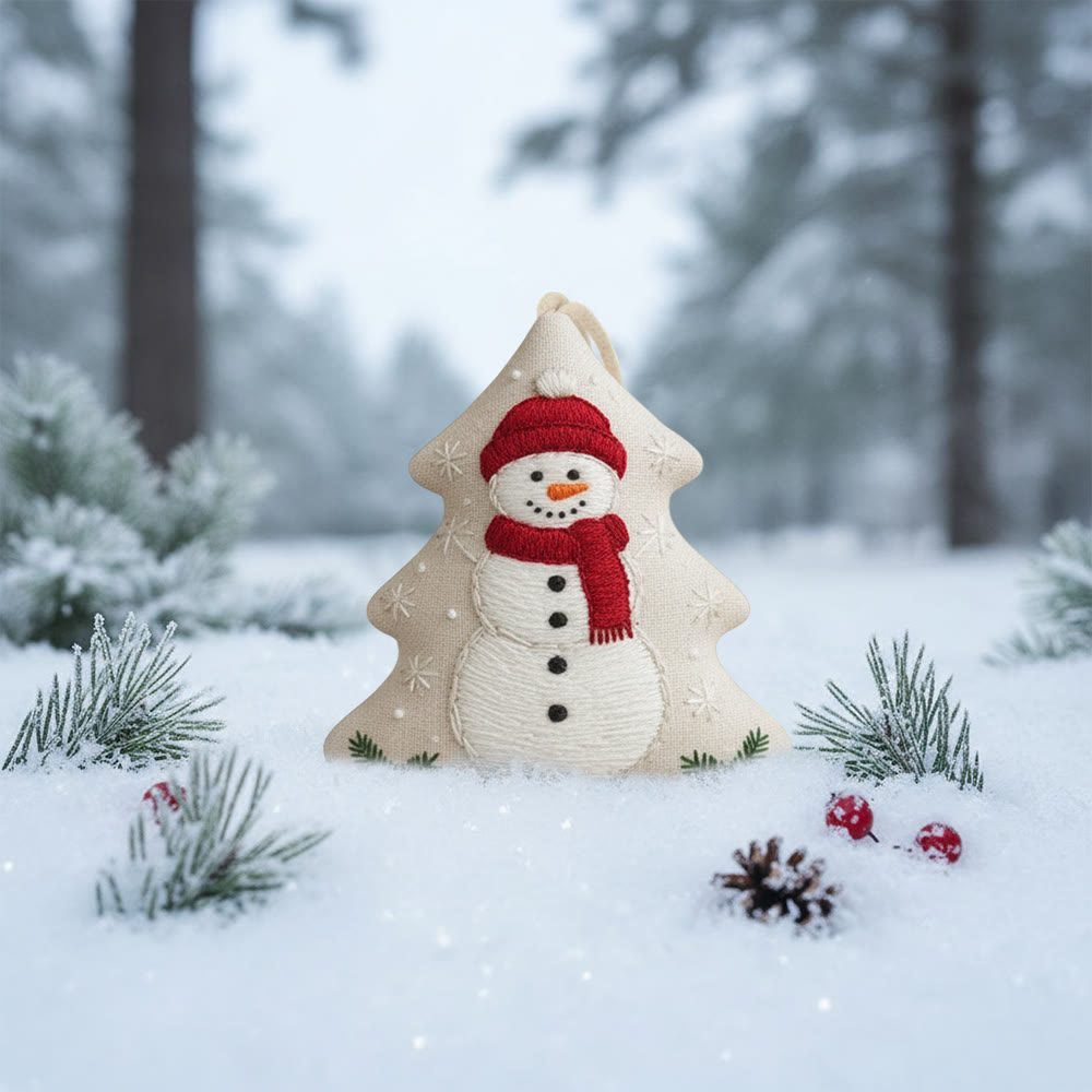 Rubbyoo Tree-shaped Embroidery Kit - Happy Snow Man | Christmas Hanging Decor | Diy Needle Artcraft - image 5