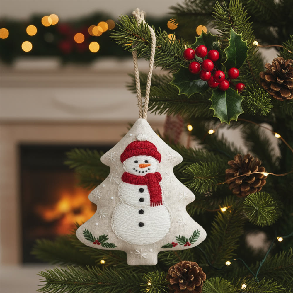 Rubbyoo Tree-shaped Embroidery Kit - Happy Snow Man | Christmas Hanging Decor | Diy Needle Artcraft - 6 inches hoop kit - image 1