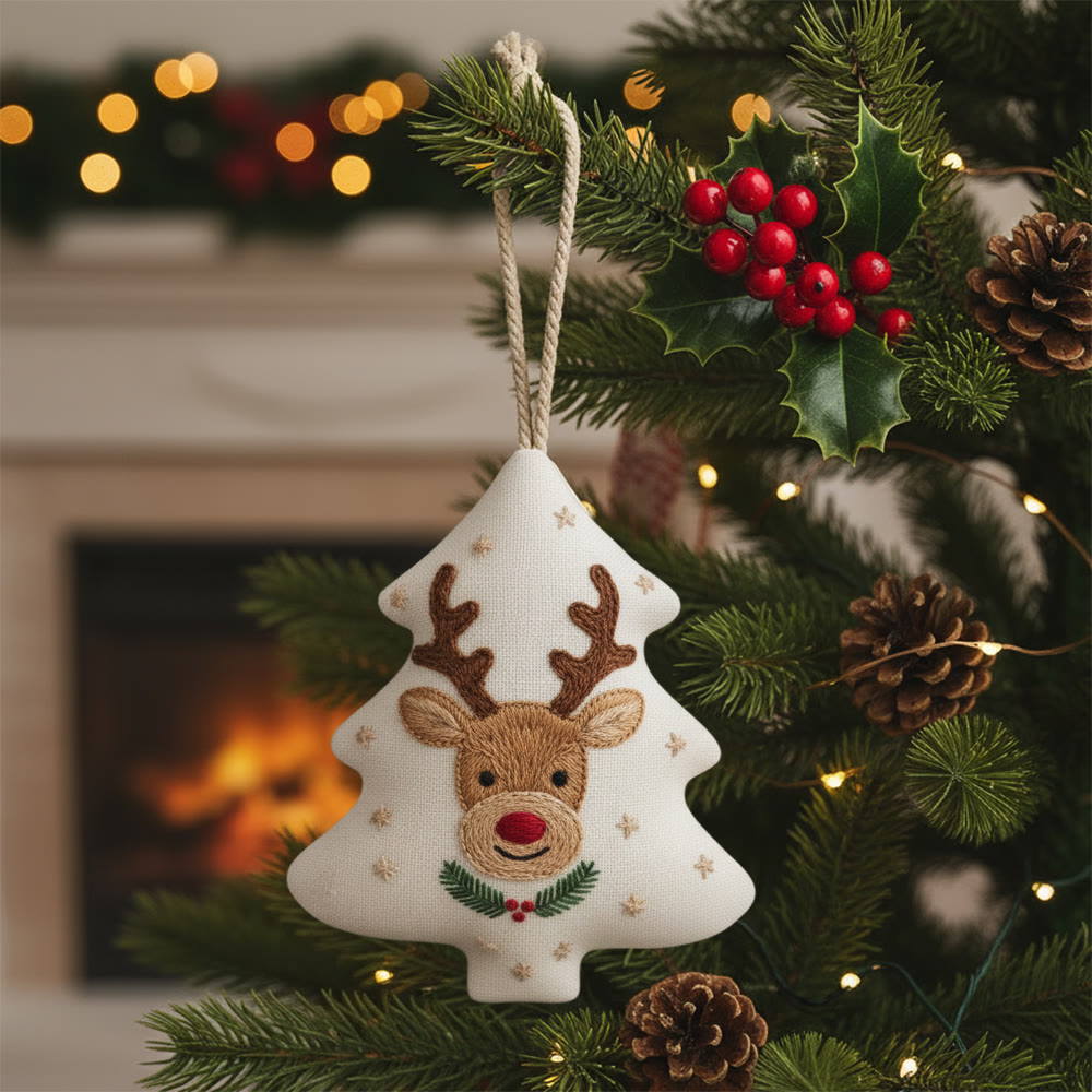 Rubbyoo Tree-shaped Embroidery Kit - Cute Deer | Christmas Tree Hanging Decor | Creative Handmade Art - 6 inches hoop kit - image 1