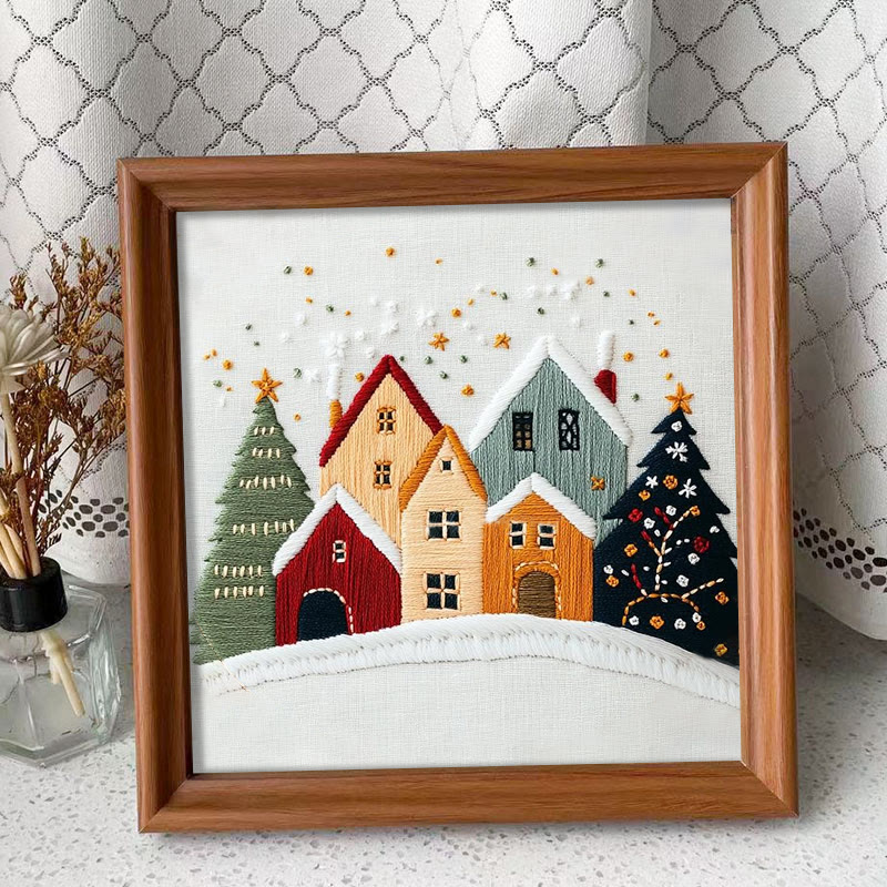 Rubbyoo Embroidery Kit - Village Snowscape | Festive Christmas Gift | Hand Embroidery Stitch Art - Embroidery Kit Plus An Extra Frame - image 4