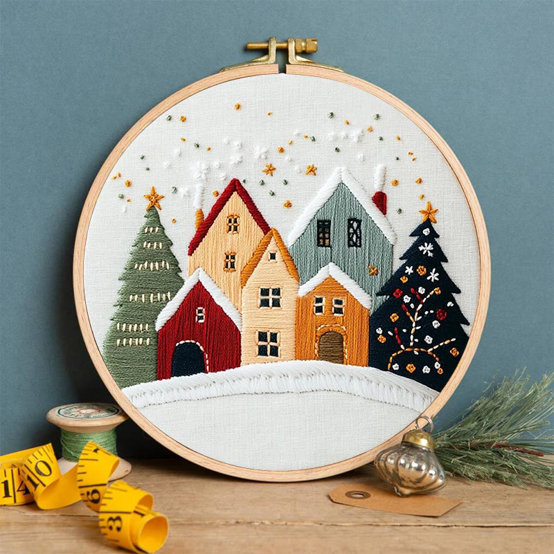 Rubbyoo Embroidery Kit - Village Snowscape | Festive Christmas Gift | Hand Embroidery Stitch Art - image 2