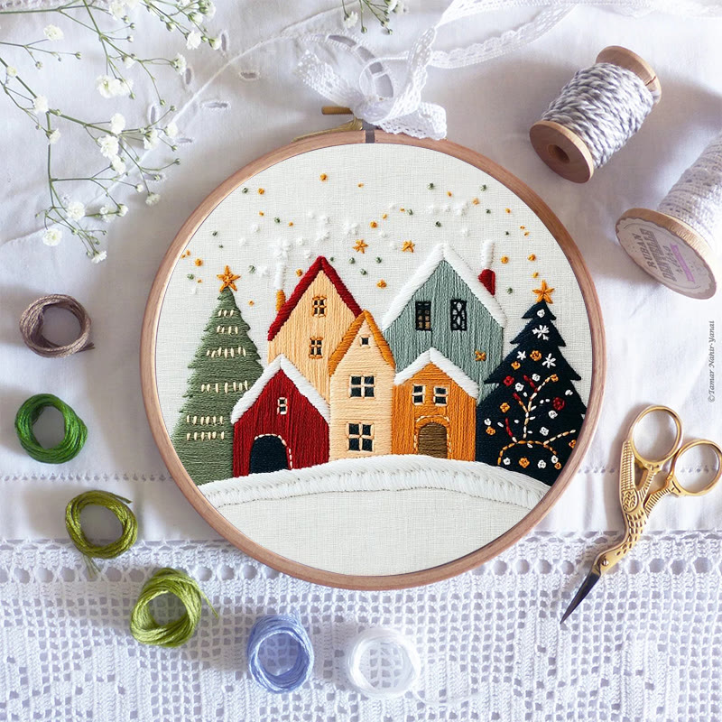 Rubbyoo Embroidery Kit - Village Snowscape | Festive Christmas Gift | Hand Embroidery Stitch Art - image 8