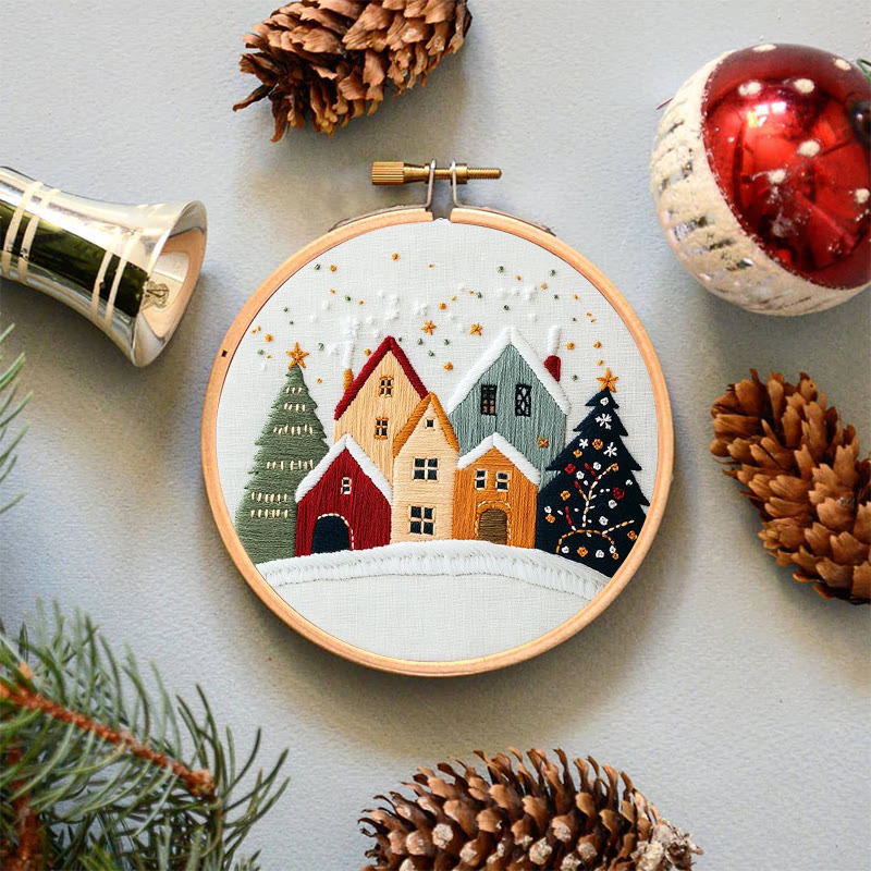 Rubbyoo Embroidery Kit - Village Snowscape | Festive Christmas Gift | Hand Embroidery Stitch Art - image 3