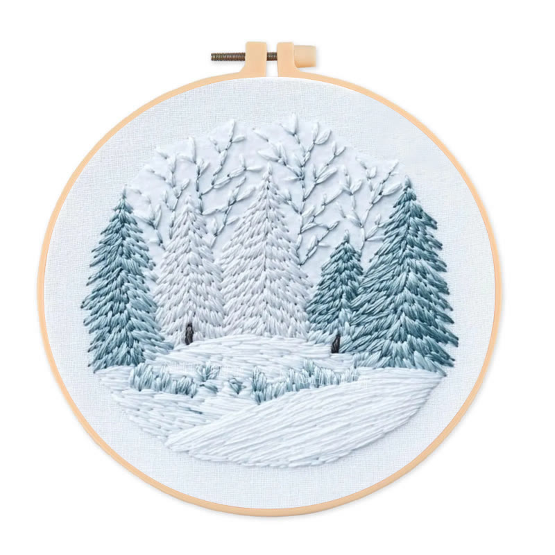 Rubbyoo Embroidery Kit - Winter Snowy Pine Forest | Cozy Home Accent | Hand Embroidery - 20*20cm - image 1