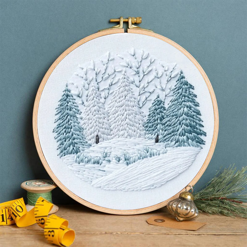 Rubbyoo Embroidery Kit - Winter Snowy Pine Forest | Cozy Home Accent | Hand Embroidery - image 3