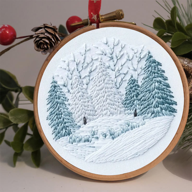 Rubbyoo Embroidery Kit - Winter Snowy Pine Forest | Cozy Home Accent | Hand Embroidery - image 2