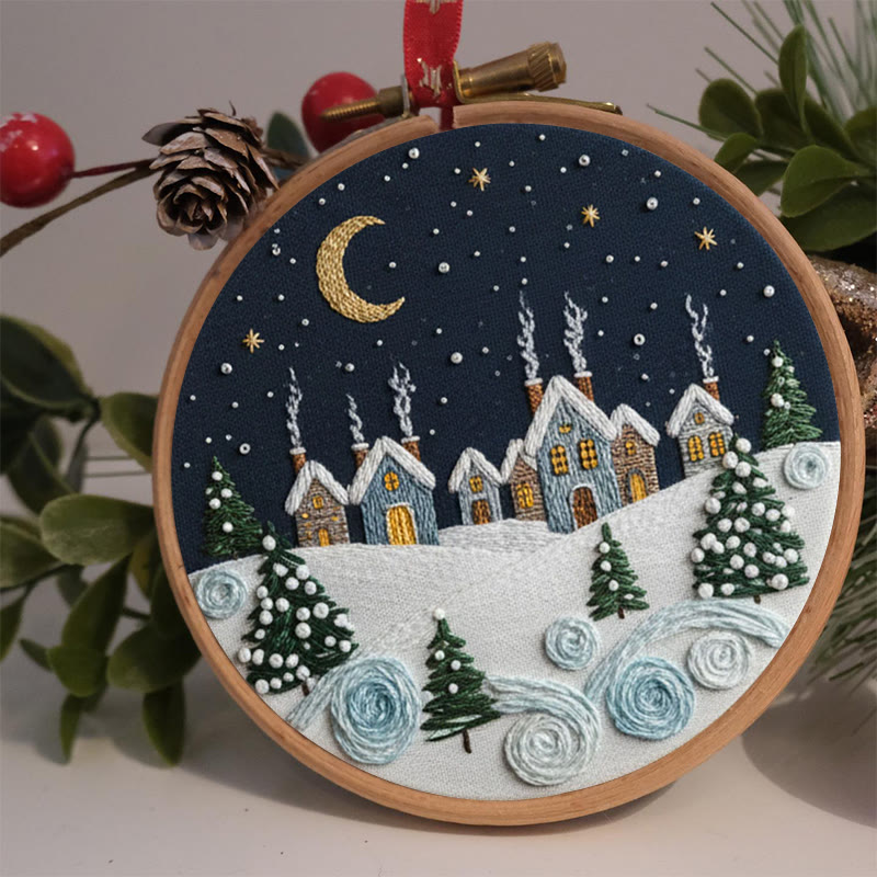 Rubbyoo Embroidery Kit - Moonlit Snow Town | Cozy Home Ornament | Hand Stitch Craft - image 2