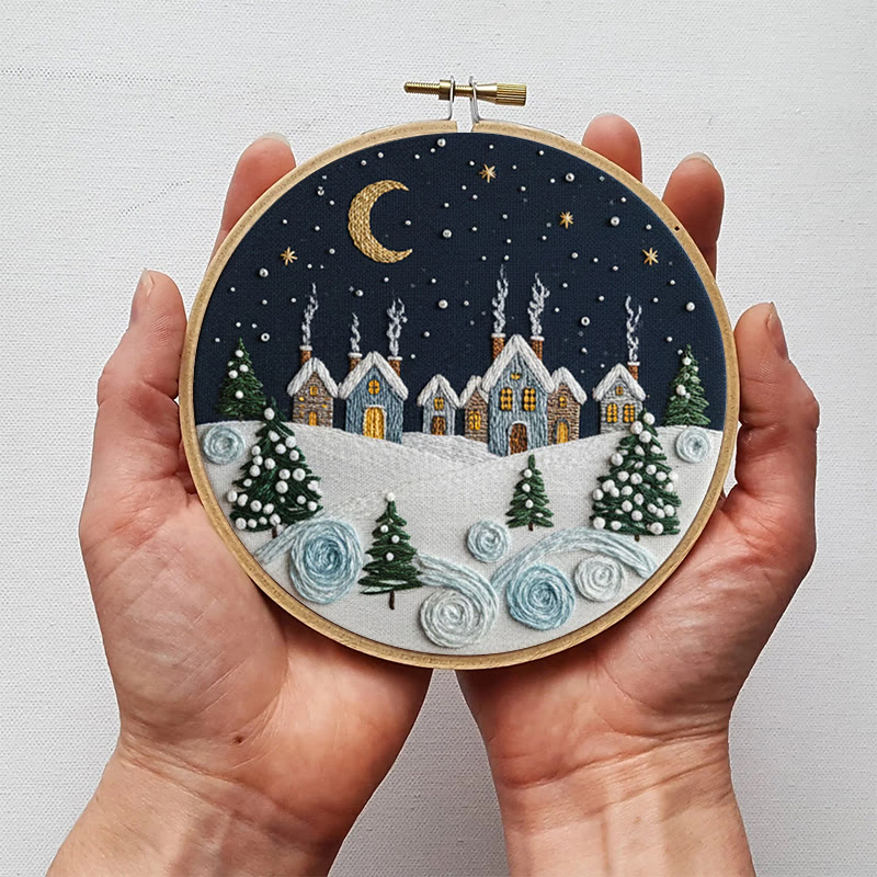 Rubbyoo Embroidery Kit - Moonlit Snow Town | Cozy Home Ornament | Hand Stitch Craft - image 6