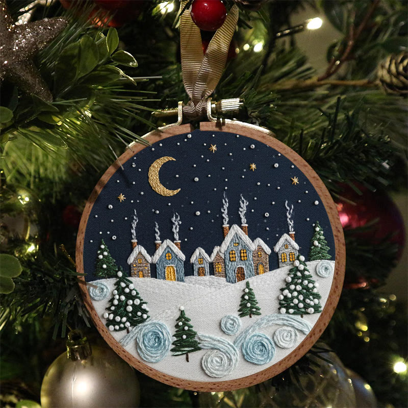 Rubbyoo Embroidery Kit - Moonlit Snow Town | Cozy Home Ornament | Hand Stitch Craft - image 3