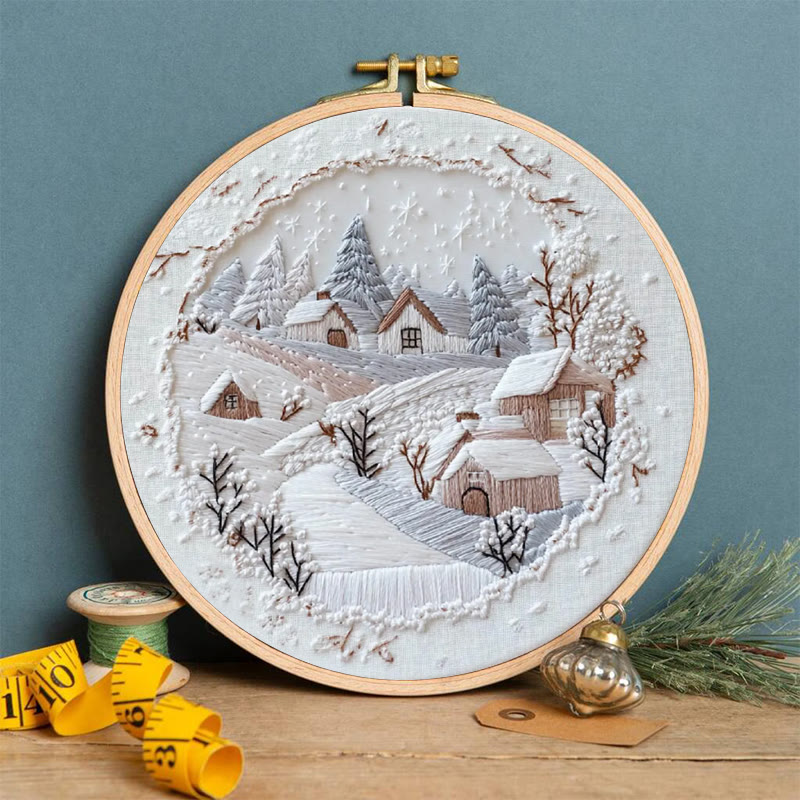 Rubbyoo Embroidery Kit - Frosty Woodland Village | Wintry Decor Piece | Textured Embroidery Work - image 5