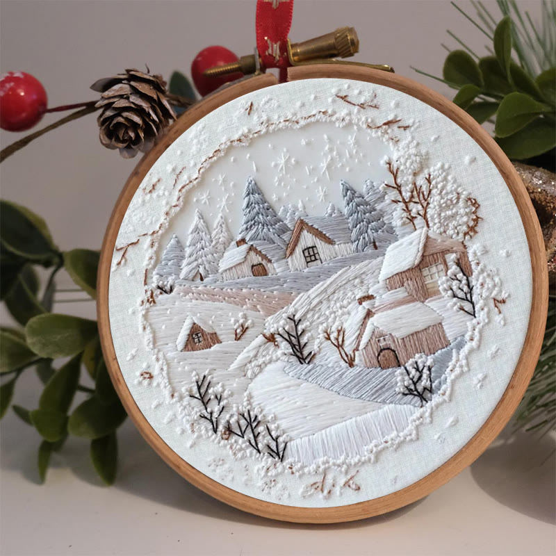 Rubbyoo Embroidery Kit - Frosty Woodland Village | Wintry Decor Piece | Textured Embroidery Work - image 2