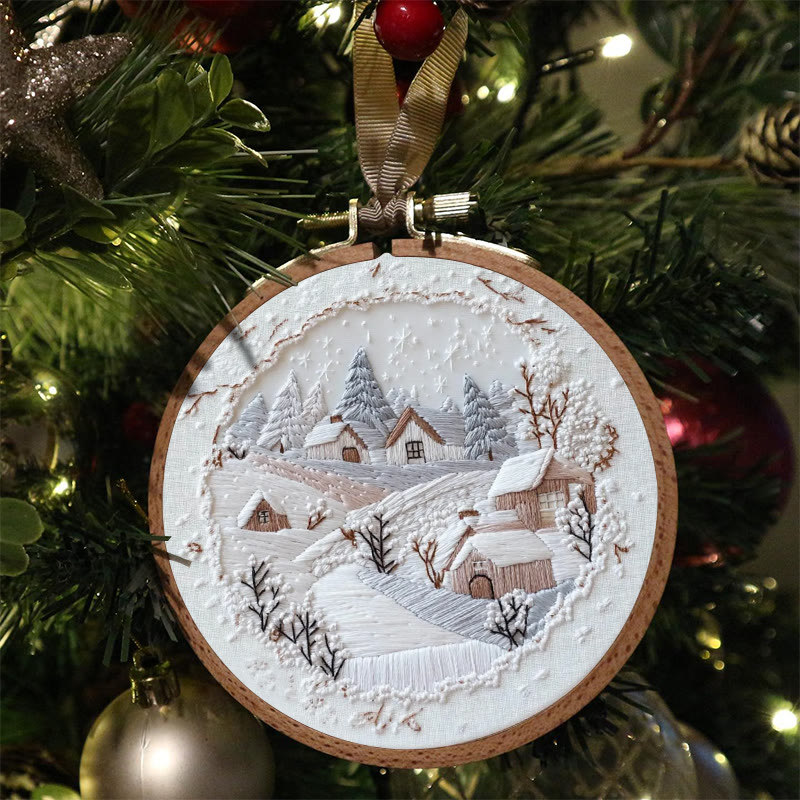 Rubbyoo Embroidery Kit - Frosty Woodland Village | Wintry Decor Piece | Textured Embroidery Work - image 3