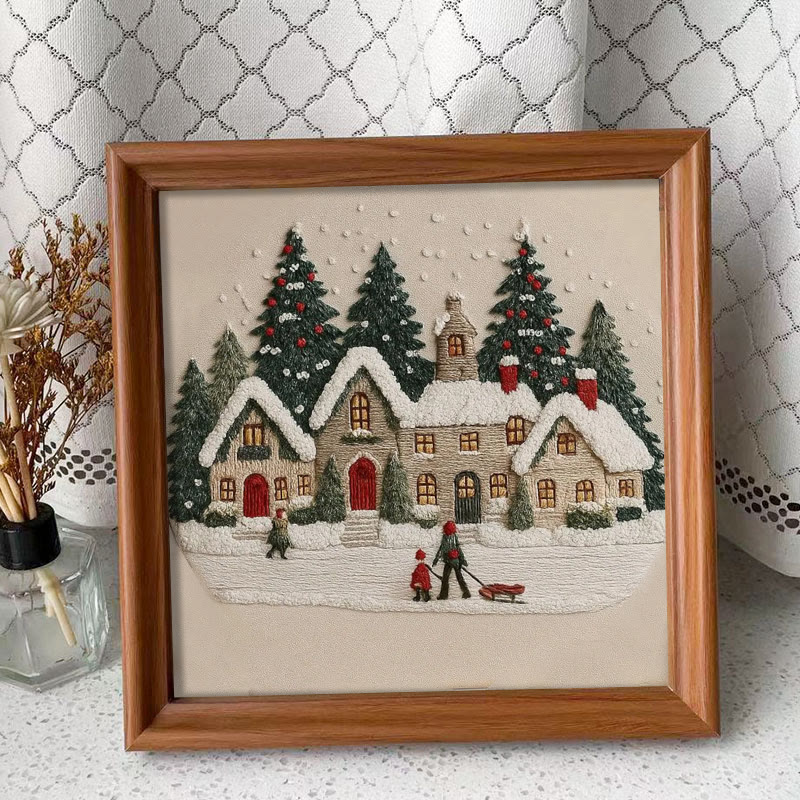 Rubbyoo Embroidery Kit - Christmas Cabin Sledding Scene | Heartwarming Indoor Decor | Exquisite Stitch - Embroidery Kit Plus An Extra Frame - image 4