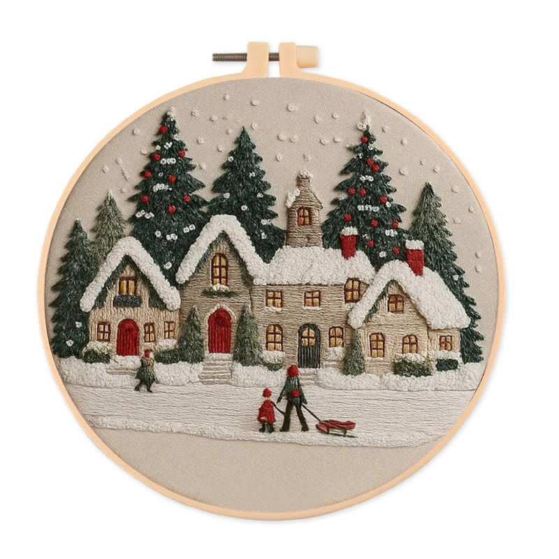 Rubbyoo Embroidery Kit - Christmas Cabin Sledding Scene | Heartwarming Indoor Decor | Exquisite Stitch - 20*20cm - image 1