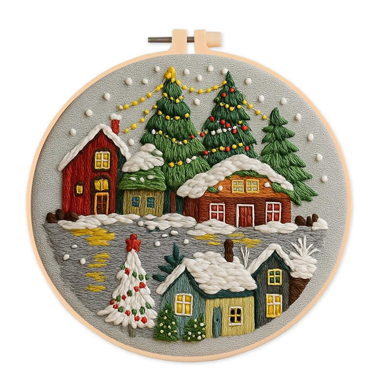 Rubbyoo Embroidery Kit - Christmas Colorful Cottage | Ideal Holiday Gifting Choice | Rich Texture Stitch Craft - 20*20cm - image 1