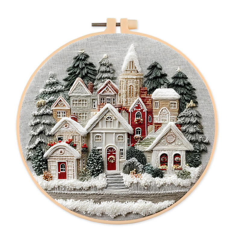 Rubbyoo Embroidery Kit - Snowy Christmas Townscape | Top Festive Gifting Option | Modern Embroidery - 20*20cm - image 1