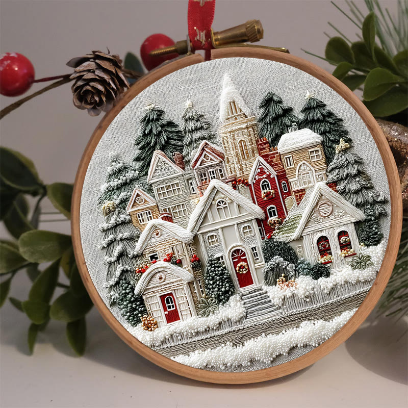 Rubbyoo Embroidery Kit - Snowy Christmas Townscape | Top Festive Gifting Option | Modern Embroidery - image 3