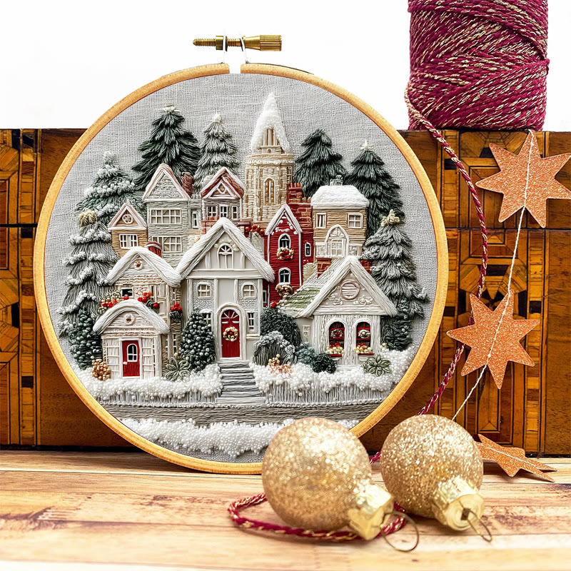 Rubbyoo Embroidery Kit - Snowy Christmas Townscape | Top Festive Gifting Option | Modern Embroidery - image 2