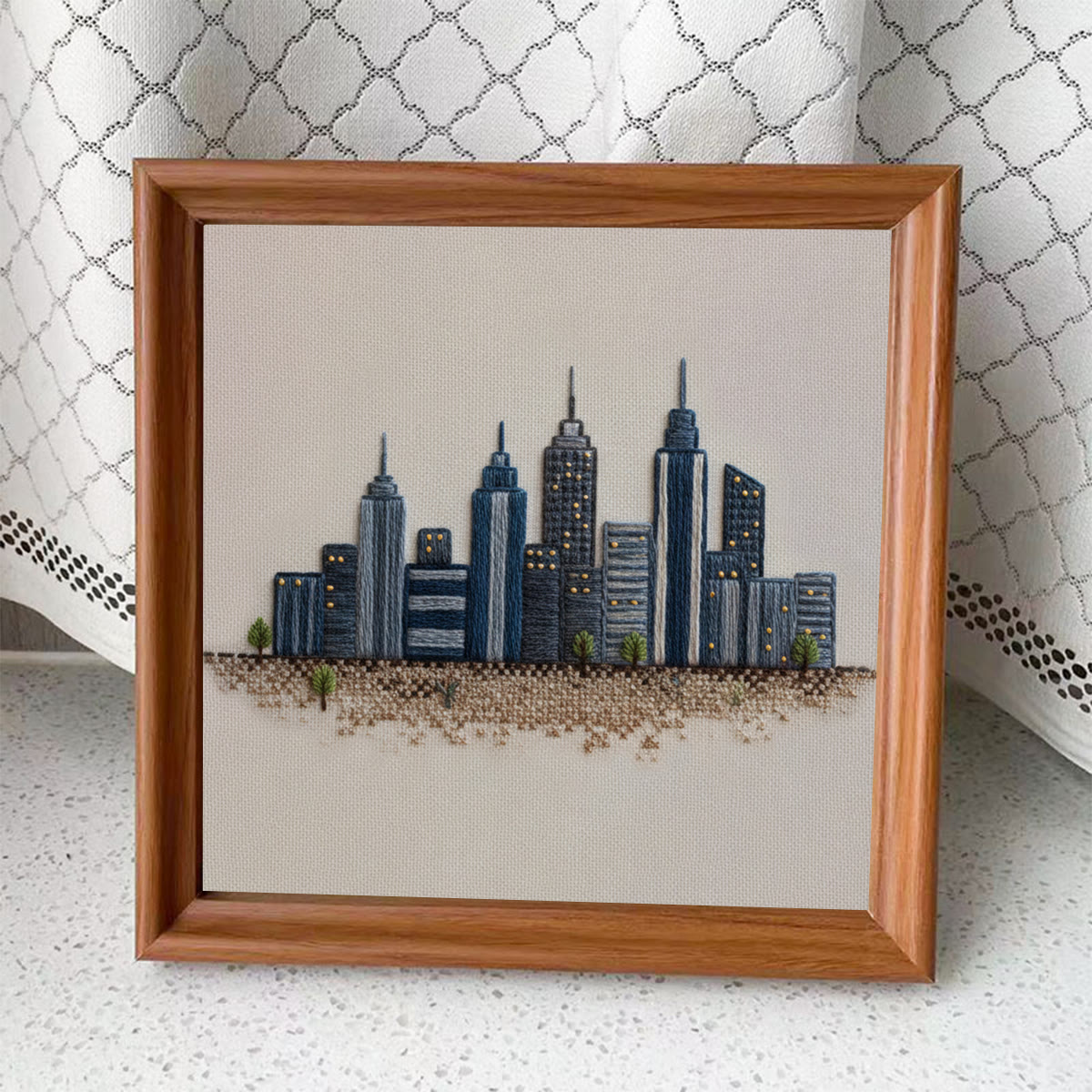 Rubbyoo Embroidery Kit - Urban Skyline Cityscape | Beginner-friendly Handcraft Starter | Sleek Architectural Work - Embroidery Kit Plus An Extra Frame - image 4