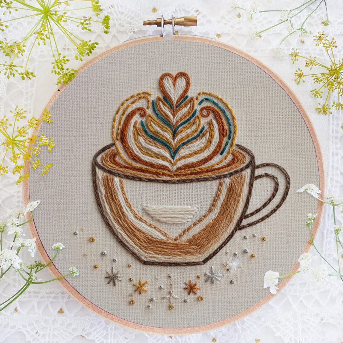Rubbyoo Embroidery Kit - Latte Art Coffee Cup | Novice-Friendly Handcraft Project | Warm Textured Embroidery Piece - image 6