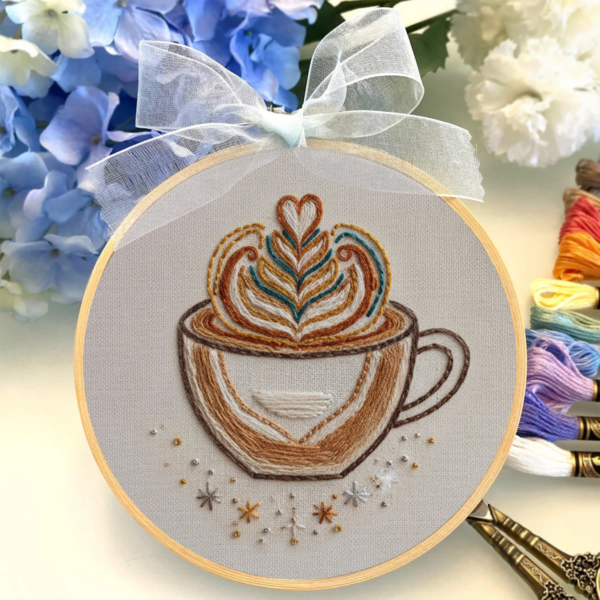 Rubbyoo Embroidery Kit - Latte Art Coffee Cup | Novice-Friendly Handcraft Project | Warm Textured Embroidery Piece - image 5