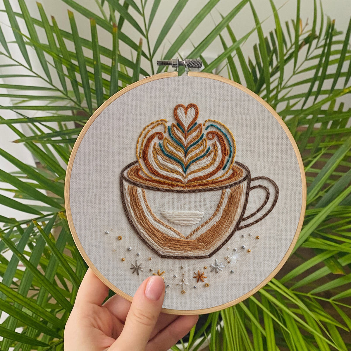 Rubbyoo Embroidery Kit - Latte Art Coffee Cup | Novice-Friendly Handcraft Project | Warm Textured Embroidery Piece - image 8