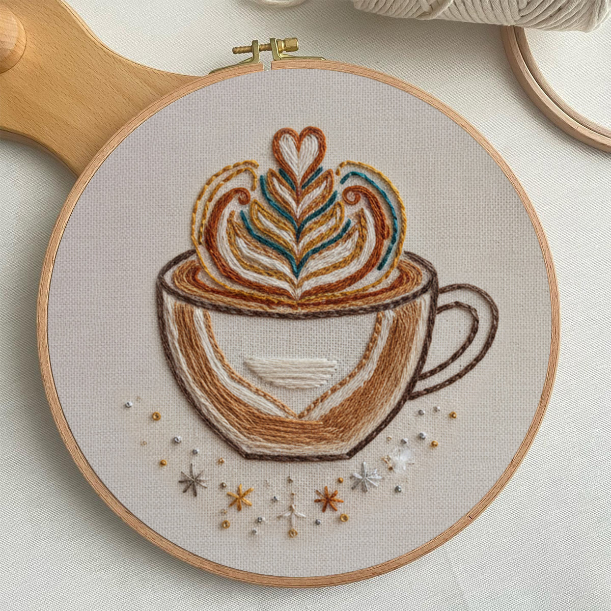 Rubbyoo Embroidery Kit - Latte Art Coffee Cup | Novice-Friendly Handcraft Project | Warm Textured Embroidery Piece - image 3
