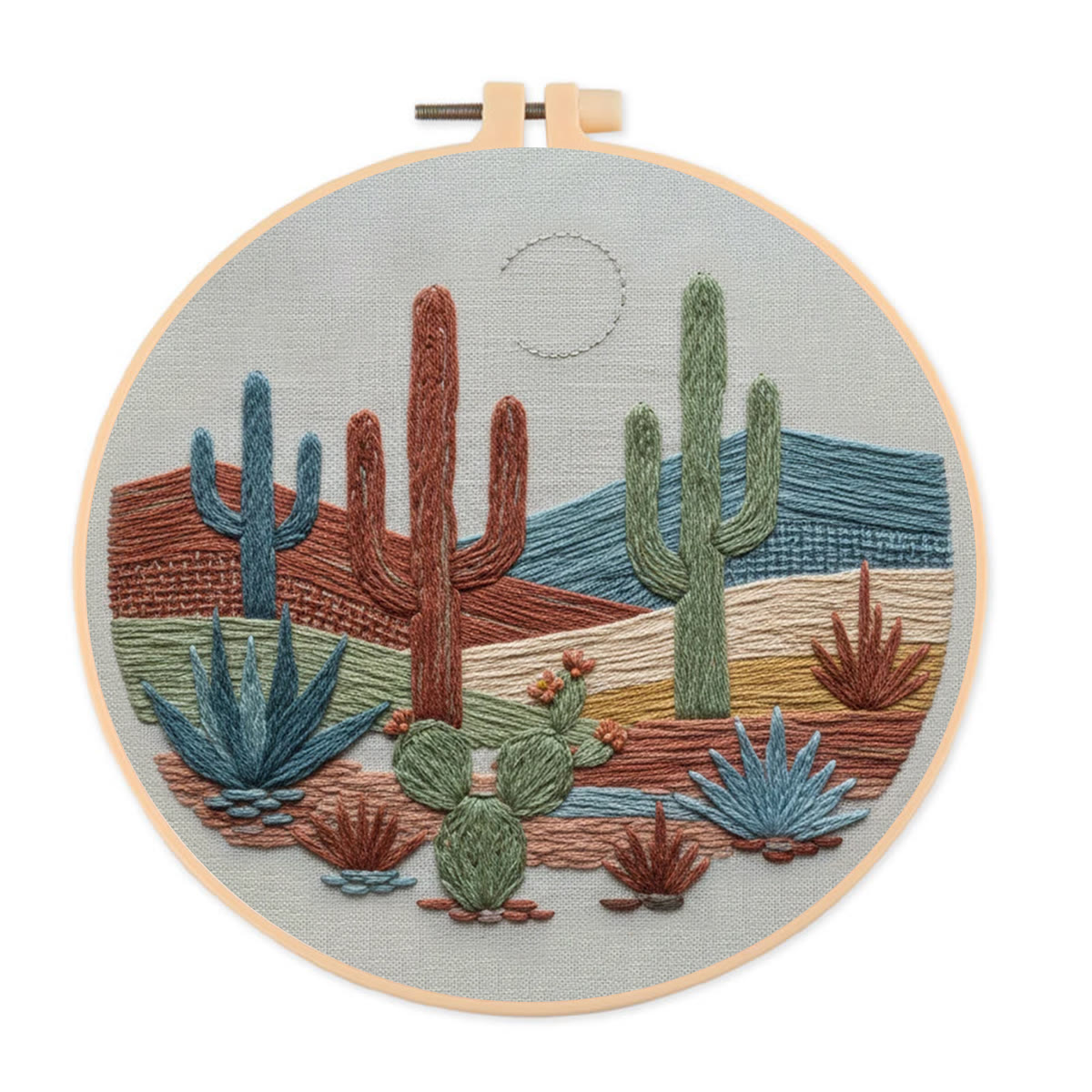 Rubbyoo Embroidery Kit - Desert Cactus Moonlit Landscape | Bohemian Home Accent | Colorful Scenic Creation - 20*20cm - image 1